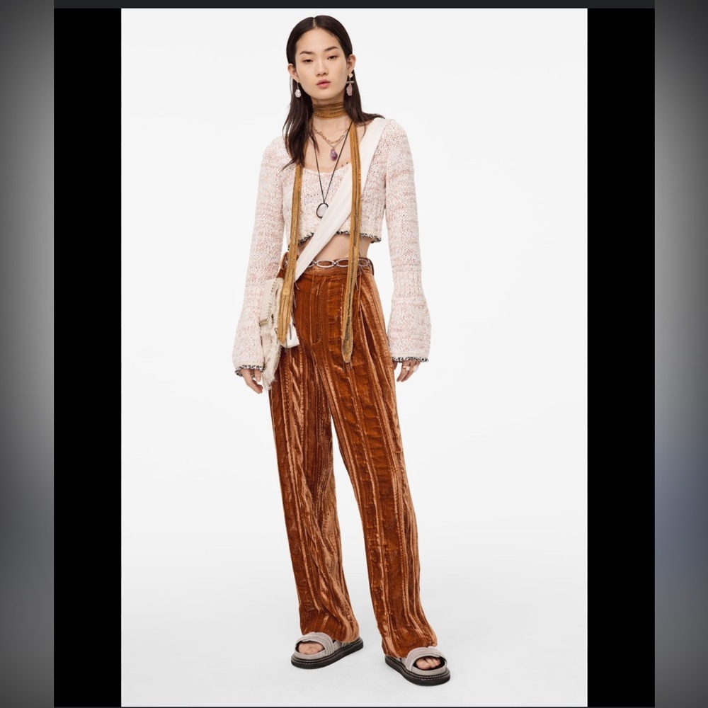 Zara Rust Brown Velvet Wide-Leg Pants